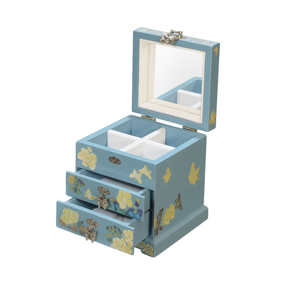 Tiffany Blue Handmade LuodianArt Jewelry Box – 3-Layer Mother-of-Pearl Inlay with Mirror
